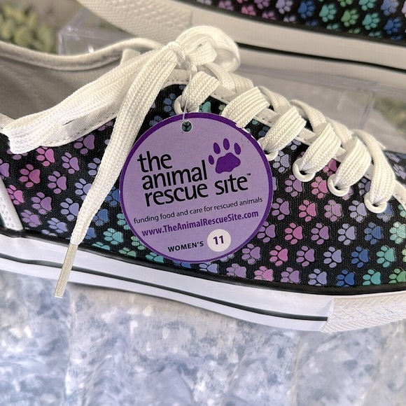 Animal Rescue Multicolor Paw Print on Black Canvas Lace-up Sneakers WMS 11M✨NWT✨ - Picture 5 of 10